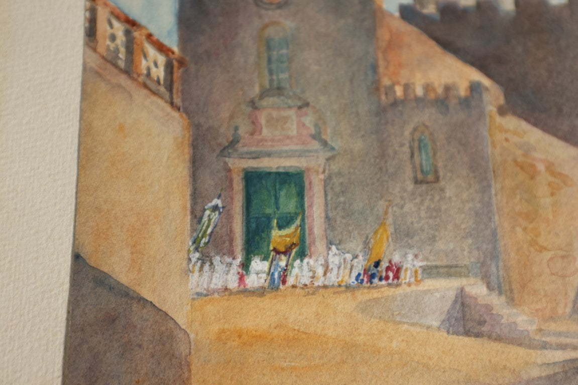 Lot 032 - Antique Original Watercolor Of Spanish Adobe Church, Signed F. Fernald