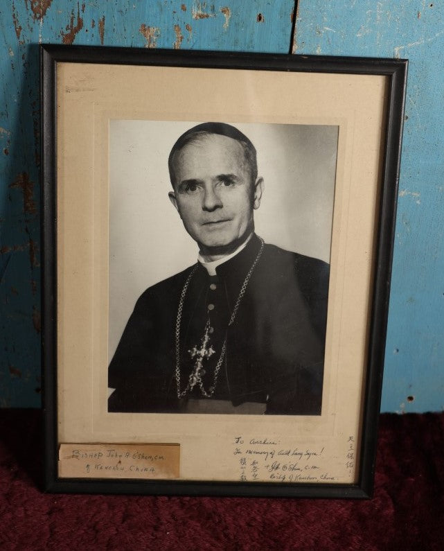 Lot 043 - Vintage Framed Photograph Of Priest, Bishop John A. O'shea, Kanchow, China, Handwriting On Photo, Chinese Characters