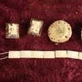 Lot 052 - Five Piece Grouping Of Carved Bone And Antler Jewelry, Including Clip On Earrings, Carbed Bone Bracelet With Elephant Motif, Pair Of Hand Painted Antler Stem Brooches