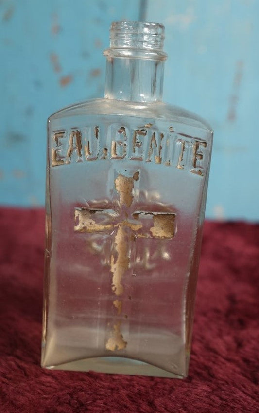 Lot 065 - Antique French Holy Water Bottle, Eau Benite, Ihs, Gold Paint