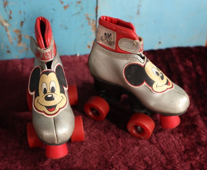 Lot 066 - Vintage Mickey Mouse Silver And Red Youth Rollerskates, Pair