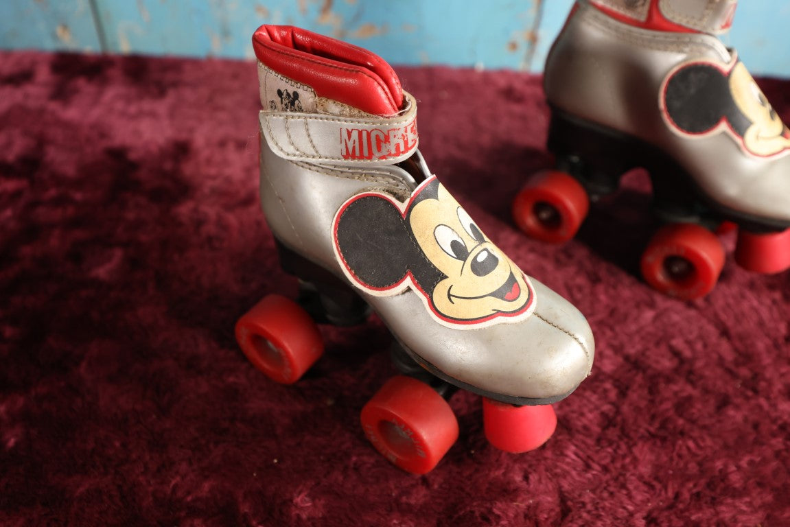 Lot 066 - Vintage Mickey Mouse Silver And Red Youth Rollerskates, Pair