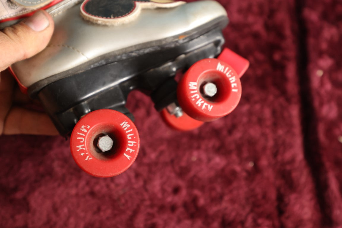 Lot 066 - Vintage Mickey Mouse Silver And Red Youth Rollerskates, Pair