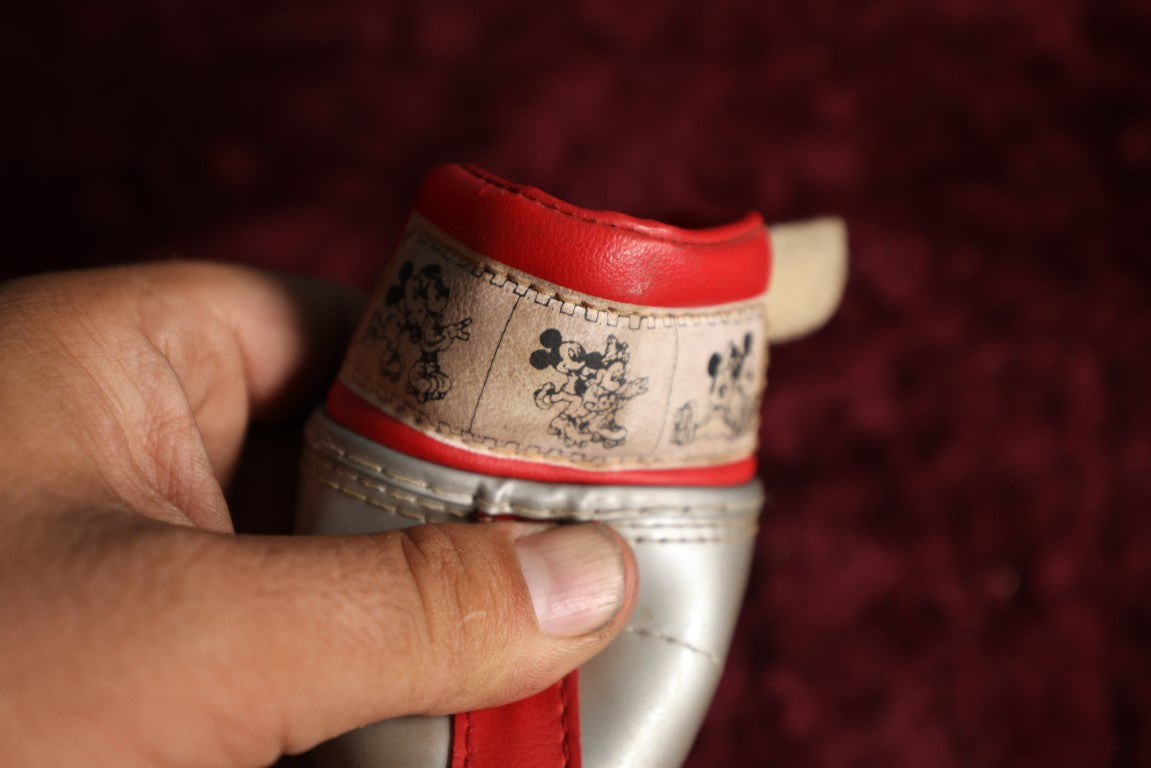 Lot 066 - Vintage Mickey Mouse Silver And Red Youth Rollerskates, Pair