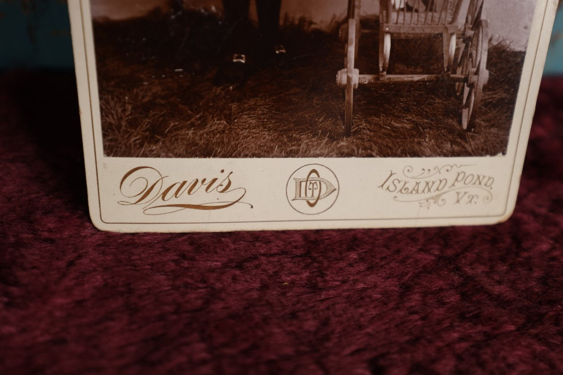 Lot 072 - Antique Cabinet Card Photo Of Young Girl With Doll In Pram, Davis Photographer, Island Pond, Vermont