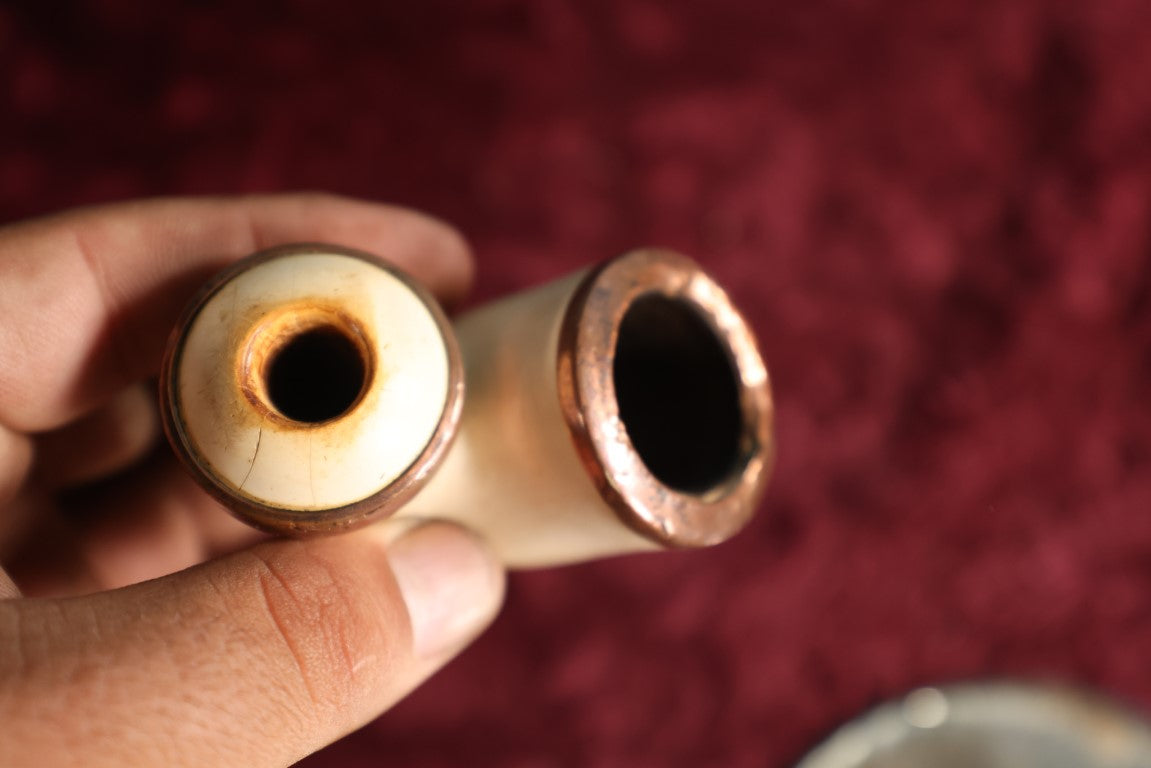 Lot 114 - Antique Carved Bone Pipe With Copper Rims, No Stem