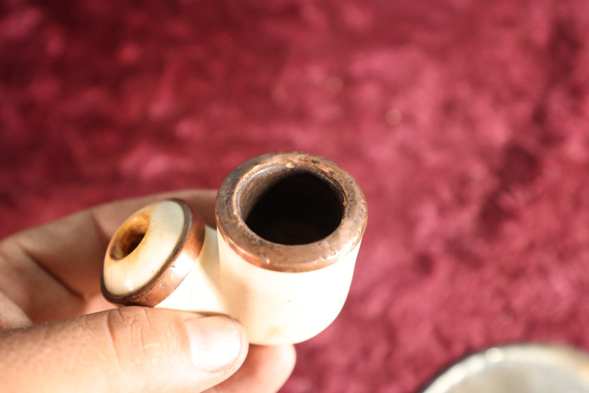 Lot 114 - Antique Carved Bone Pipe With Copper Rims, No Stem