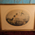 Lot 024 - Antique French Print "Pet," Ladies With Parrot, In Frame, Art Deco, Signed Cote