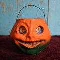 Lot 056 - Vintage Paper Pulp Halloween Jack-O-Lantern Jol Pumpkin Candy Bucket Lantern, Very Fine Condition, 49c Mark, About 5" Tall