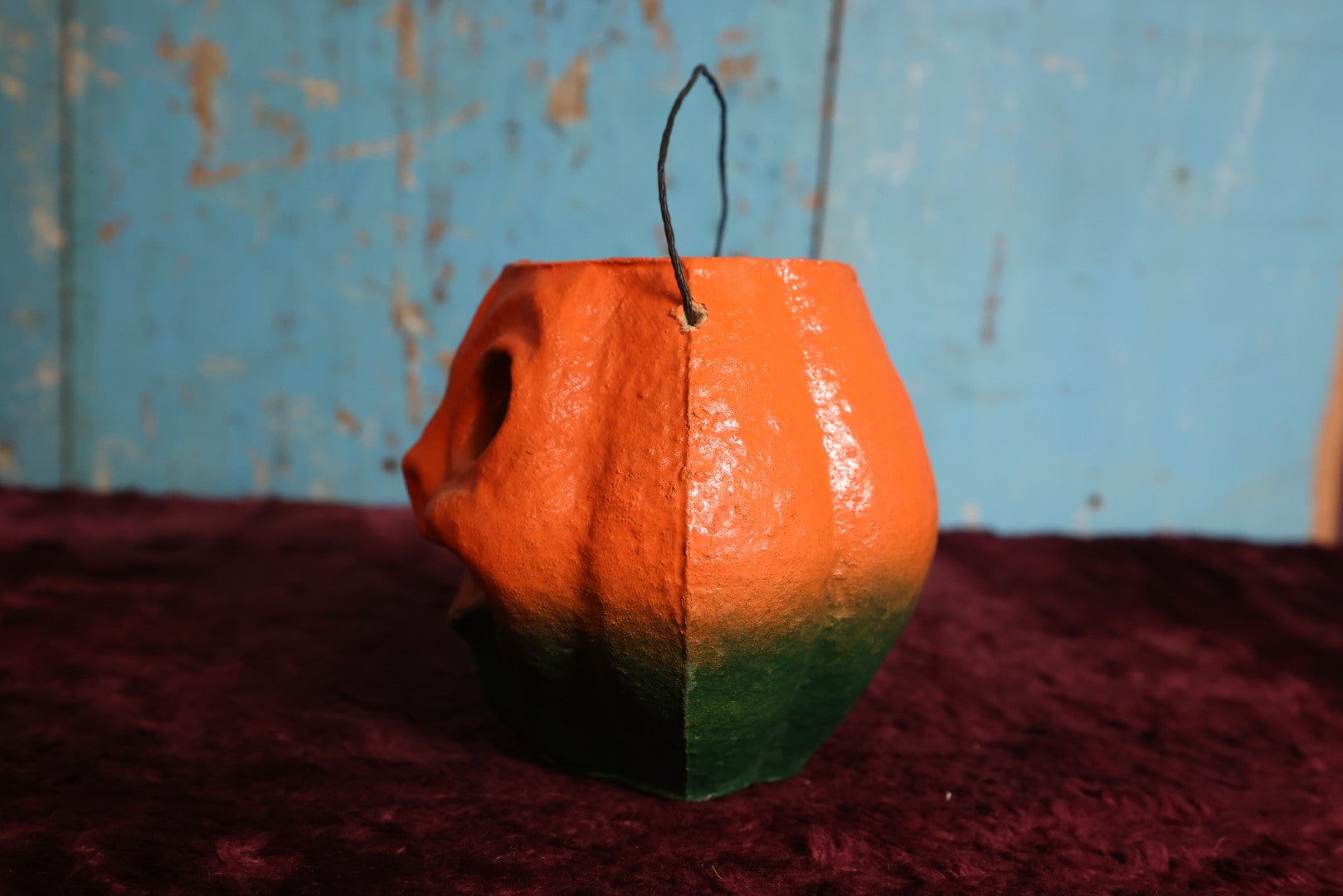 Lot 056 - Vintage Paper Pulp Halloween Jack-O-Lantern Jol Pumpkin Candy Bucket Lantern, Very Fine Condition, 49c Mark, About 5" Tall