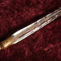 Lot 060 - Antique Lay Flat Perfume Glass Bottle Scent Vial With Scalloped Cut Outs, Gold Paint, Intact Stopper, About 7" Long