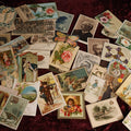 Lot 077 - Grouping Of 50+ Victorian And Edwardian Lithographed Trade Cards And Advertising Cards, Including Naughty Bathing Suite Card, Guitar Shop, And More