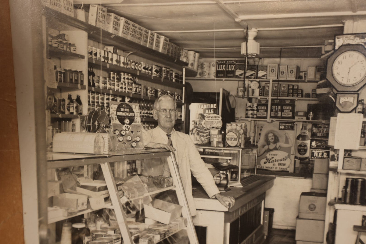 Old Merchant In Store Lot 156 - Boarded Photo - Old Man Behind Counter Of General Store, Man ...