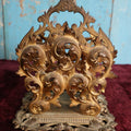 Lot 022 - Antique Gold Toned Metal Rococo Intricate Scrollwork Ornate Letter Holder With Two Sections, Handle, Bottom Marked 6600