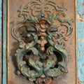 Lot 026 - Vintage Colorful Painted Cast Iron Rococo Door Knocker With Dragon, Serpent Motif