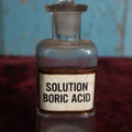 Lot 040 - Antique Boric Acid Solution Apothecary Bottle With Glass Label, Stopper, Approximately 5", Antiseptic, Eye Wash, Skin Cleanser