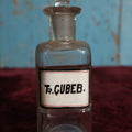 Lot 041 - Antique Tincture of Cubeb (Piper Cubeba) Solution Apothecary Bottle With Glass Label, Stopper, Approximately 5.25", Respiratory And Urinary Tract Infection Remedy