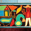 Lot 050 - Vintage Hand Made Mola Textile Art, Panama, Colombia, Mounted On Wood Board With Wire Hanger, Depicting Farm Scene