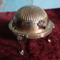 Lot 082 - Vintage Rogers Silver Company Roll Top Domed, Footed Butter Dish With Lion / Tiger Face Motif On Legs, Note Corrosion On Lift Handle