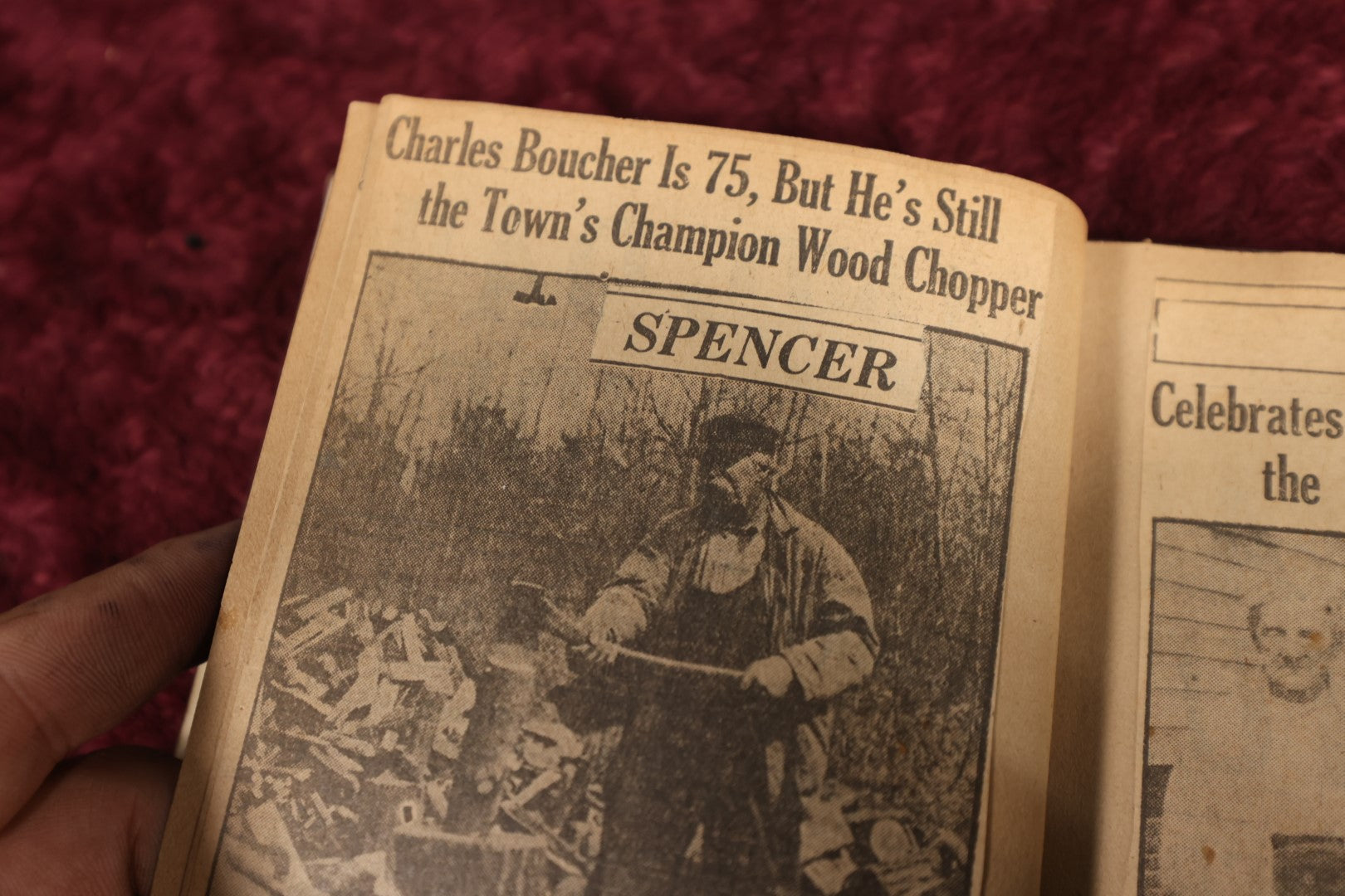 Lot 116 - Unique Vintage Clippings Scrapbook With Scissors On Cover, Interesting Topics Such As Lindbergh, Champion Wood Chopper, Gold Nugget Farm, Spencer, Massachusetts