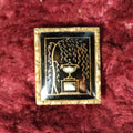 Lot 004 - Antique Victorian Mourning Memorial Brooch Pin With Monument And Weeping Willow, Gold Painted Details