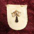 Lot 005 - Ornate Gold Toned Antique Victorian Brooch With Human Hair Work Art Dangly, Pin Back, Leaf Design