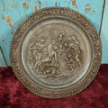 Lot 042 - Antique Cast Metal Wall Hanging Plaque Displaying Greek Or Roman Mythological Scene, Nude Woman, Dog, Boy With Pointy Ears And Tail Making Offering
