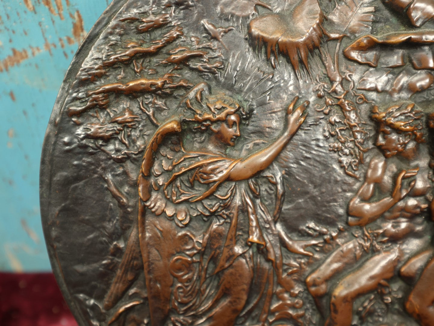 Lot 044 - Antique Cast Metal Wall Hanging Plaque Showing Adam And Eve Expelled From The Garden Of Eden, 