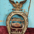 Lot 065 - Antique Cast Iron Good Luck Fraternal Handshake Horse Shoe With Eagle, Remnants Of Original Paint