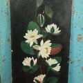 Lot 127 - Antique Naive Hand Painted Oil On Board Of Lotus Flowers, No Frame, Note Losses, Dings