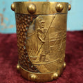 Lot 134 - Vintage Hammered Copper Aztec Inspired Mexican Mug Stein With Pyramids, Warrior