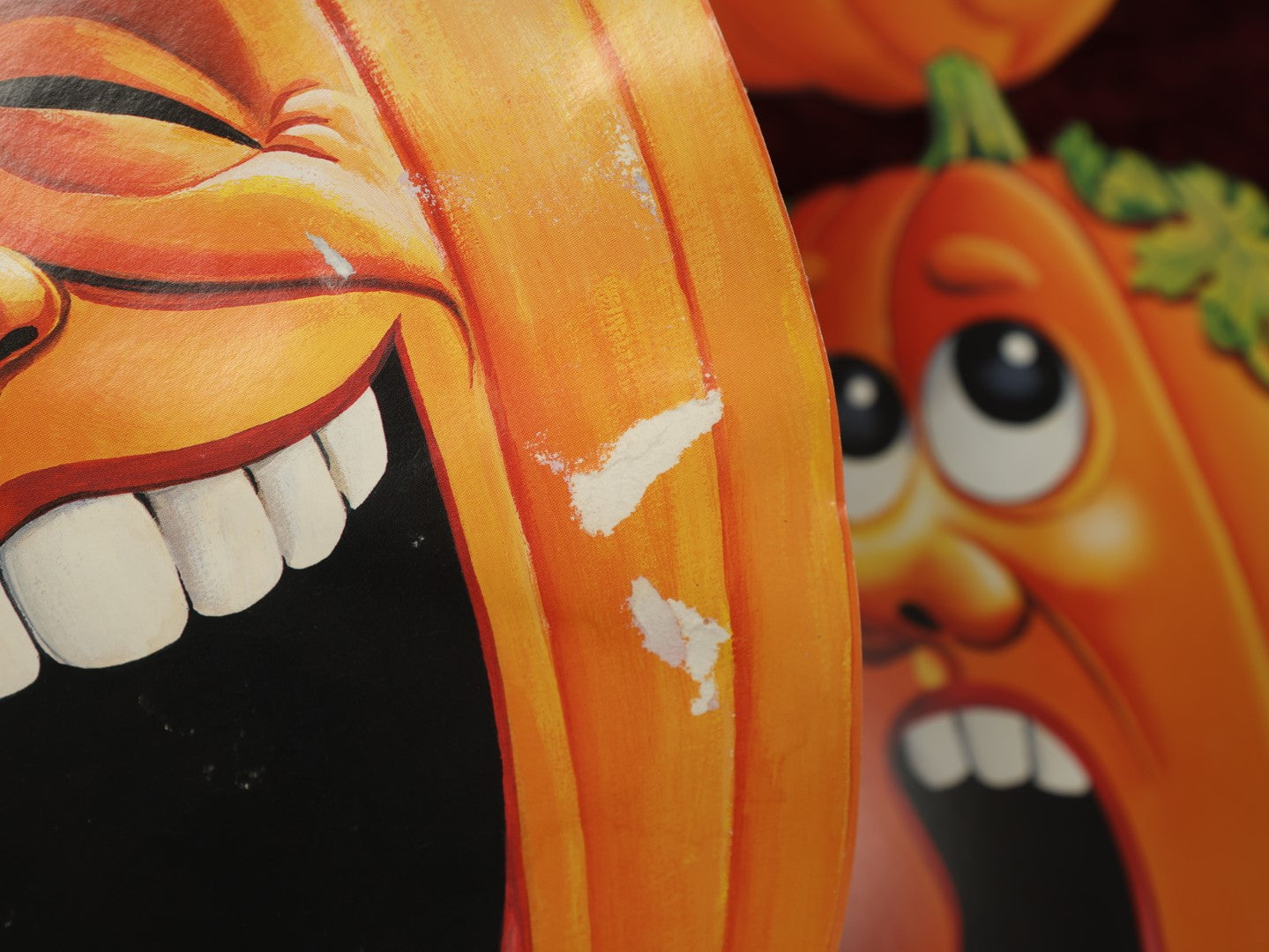 Lot 165 - Grouping Of Six 1997 Beistle Co. Anthropomorphic Jack-O-Lantern Pumpkins Illustrated By Roberts, Plus Two Additional That Are Stuck Together, For Eight Total, Note Some Wear, Losses