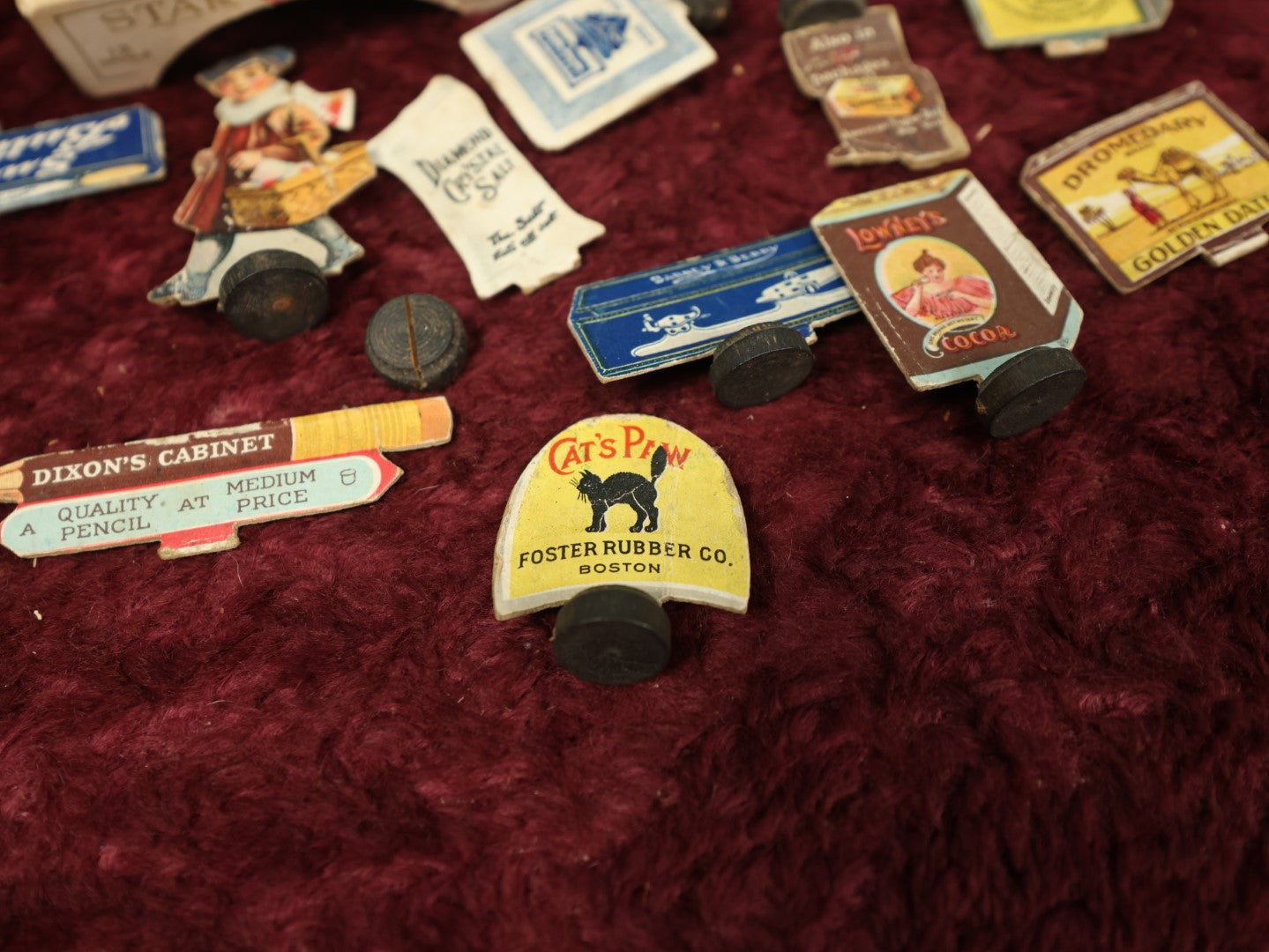 Lot 166 - Grouping Of Advertising Game Pieces In Star Twist Sewing Cotton Box