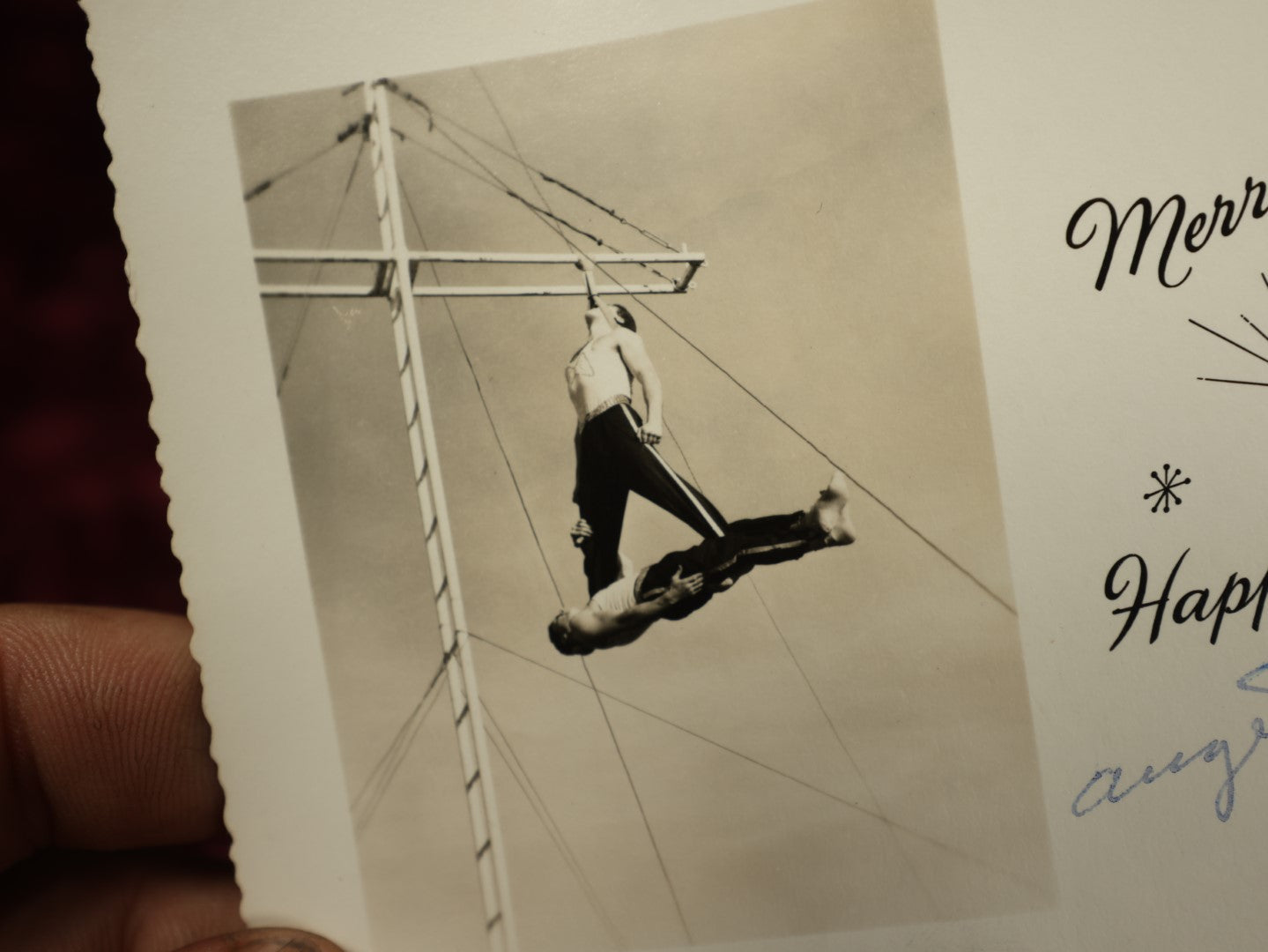 Lot 178 - Three Snap Shot And Christmas Card Showing Trapeze Artists, Related To Boxer "Auger"