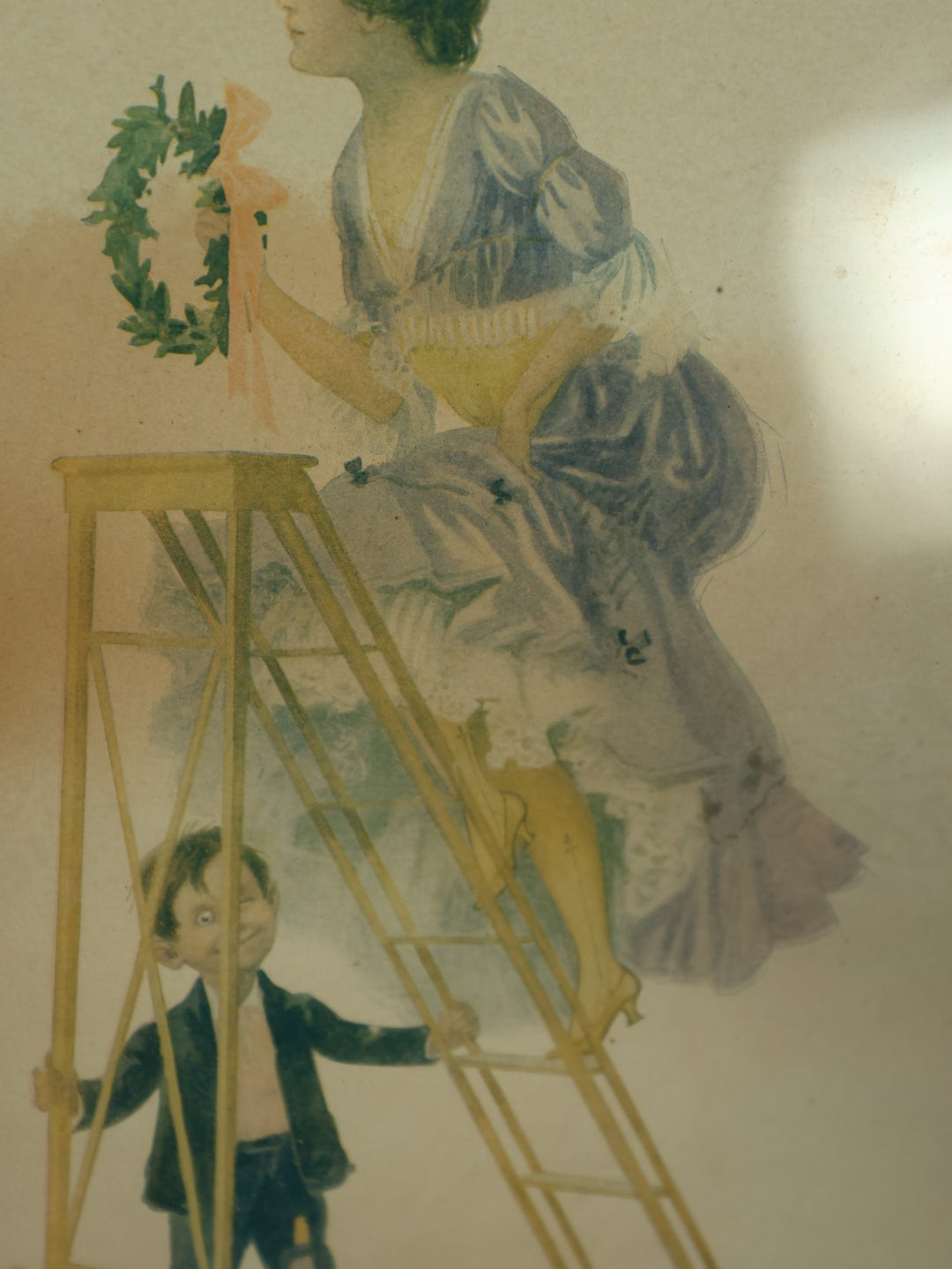 Lot 059 - Antique Risqué Print, "Hully Gee! Dis Decoration Is Out O' Sight," Little Boy Looking Up Woman's Skirt, Furst Bros. & Co. Publishers, Baltimore, Maryland