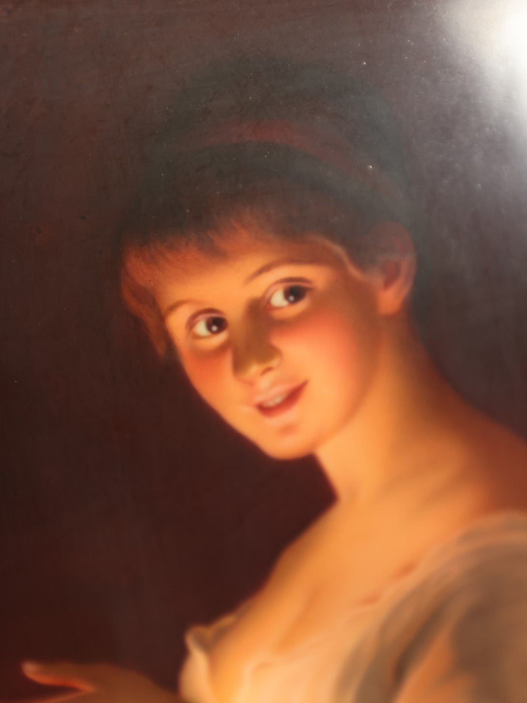 Lot 001 - Antique Painted German Porcelain Plaque "Gute Nacht" (Good Night) After George Hom (German, 1838-1911), Woman In Dark Holding Candle, In Frame, Impressed With 311 On Back, Pencil Writing, No Signature 