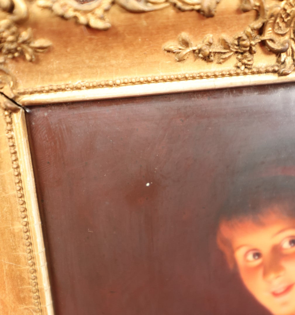 Lot 001 - Antique Painted German Porcelain Plaque "Gute Nacht" (Good Night) After George Hom (German, 1838-1911), Woman In Dark Holding Candle, In Frame, Impressed With 311 On Back, Pencil Writing, No Signature 