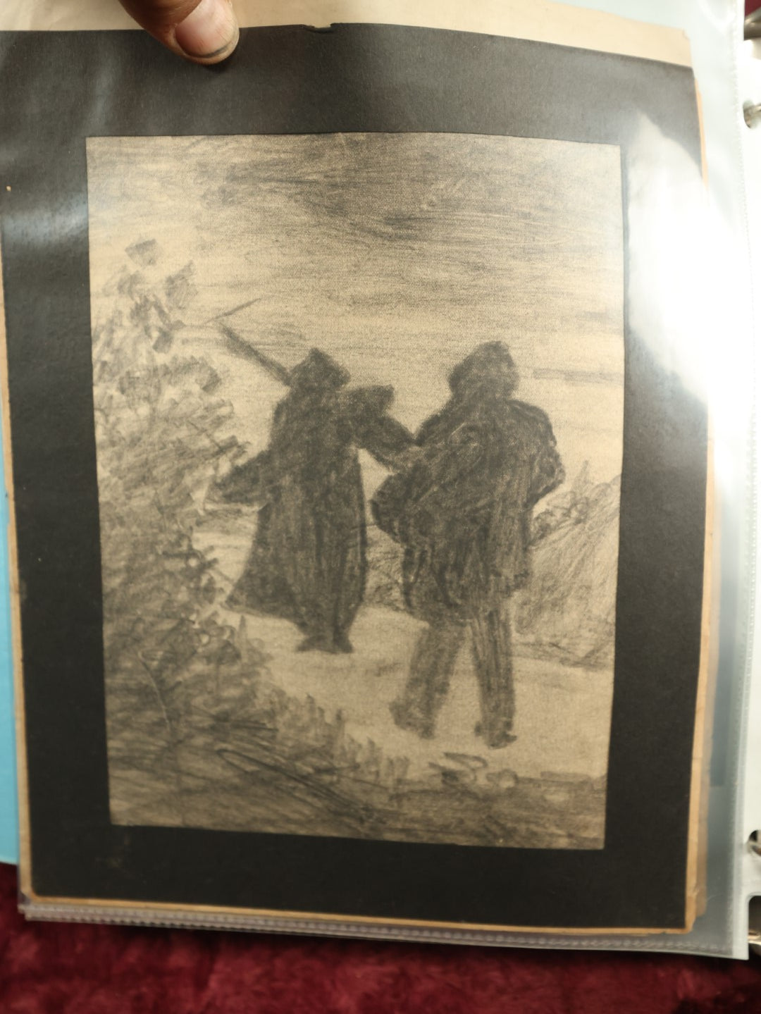 Lot 003 - Incredible Archive Collection Of The Dark And Esoteric Sketches And Drawings Of Robert M. Lead, Woburn, Massachusetts, Circa 1920s, Including 30+ Original Drawings Of Interesting Subjects: War, Burlesque, Ships, Travel And More