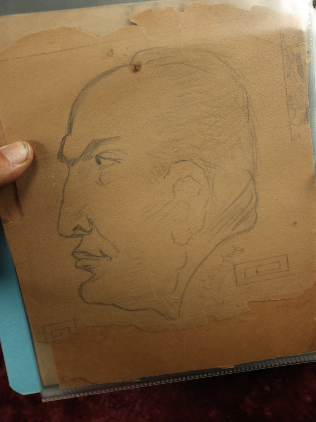 Lot 003 - Incredible Archive Collection Of The Dark And Esoteric Sketches And Drawings Of Robert M. Lead, Woburn, Massachusetts, Circa 1920s, Including 30+ Original Drawings Of Interesting Subjects: War, Burlesque, Ships, Travel And More