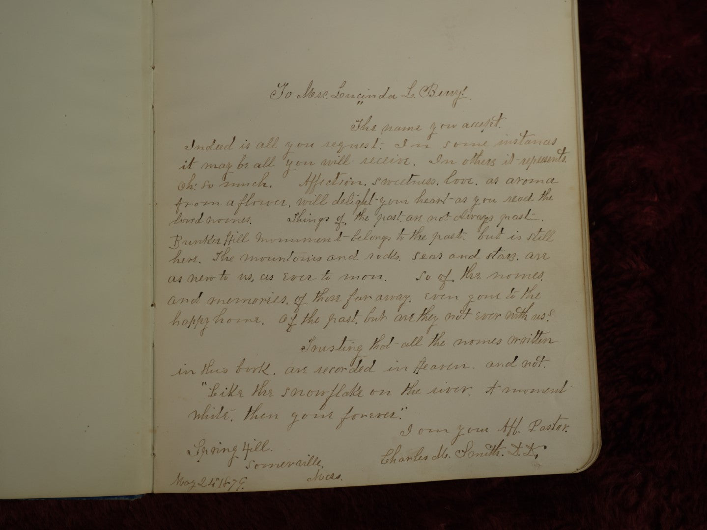 Lot 004 - Important Victorian Autograph Album, Having Belonged To Mrs. Lucinda L. Berry, Including A Signature From Pioneering 19th Century Photographer Amory Nelson Hardy (1835-1911), With Many Other Signatures, Drawings, And Writings
