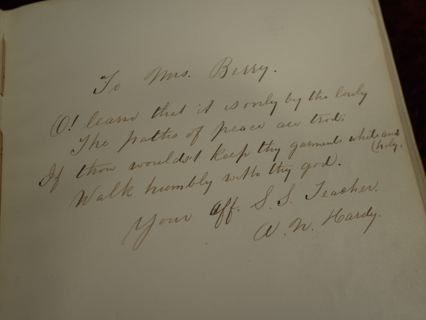 Lot 004 - Important Victorian Autograph Album, Having Belonged To Mrs. Lucinda L. Berry, Including A Signature From Pioneering 19th Century Photographer Amory Nelson Hardy (1835-1911), With Many Other Signatures, Drawings, And Writings