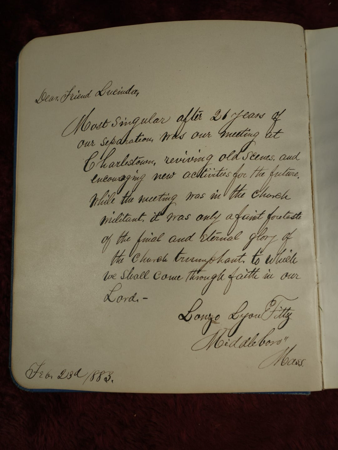 Lot 004 - Important Victorian Autograph Album, Having Belonged To Mrs. Lucinda L. Berry, Including A Signature From Pioneering 19th Century Photographer Amory Nelson Hardy (1835-1911), With Many Other Signatures, Drawings, And Writings