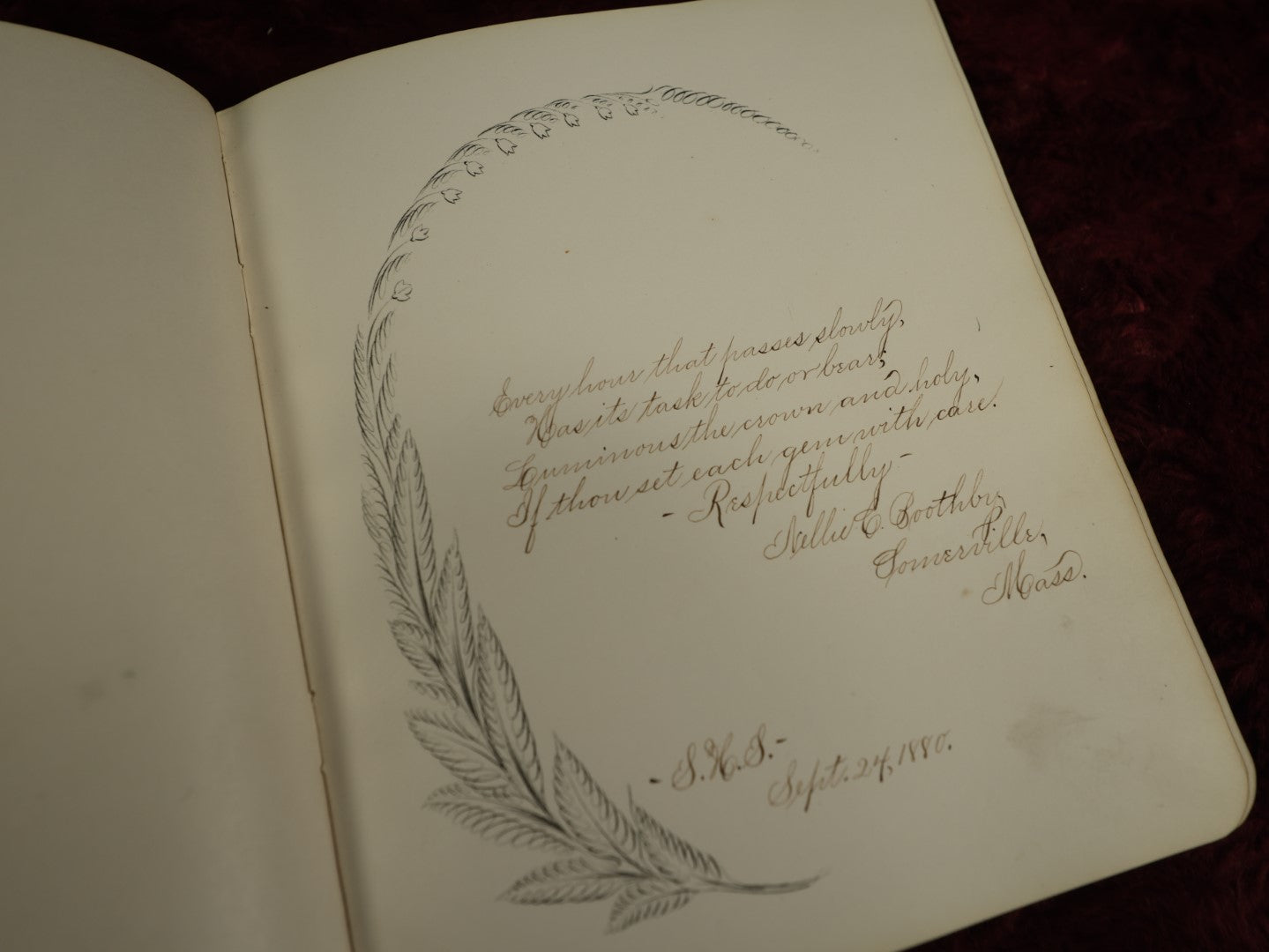 Lot 004 - Important Victorian Autograph Album, Having Belonged To Mrs. Lucinda L. Berry, Including A Signature From Pioneering 19th Century Photographer Amory Nelson Hardy (1835-1911), With Many Other Signatures, Drawings, And Writings