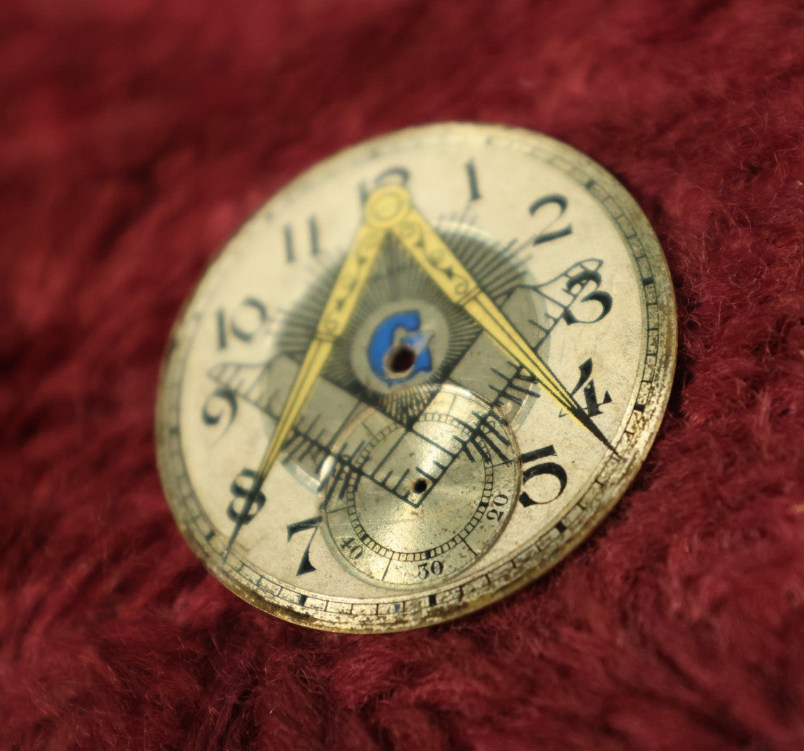 Lot 006 - Antique Masonic Free Masons Pocket Watch Dial With Compass, Square, And G