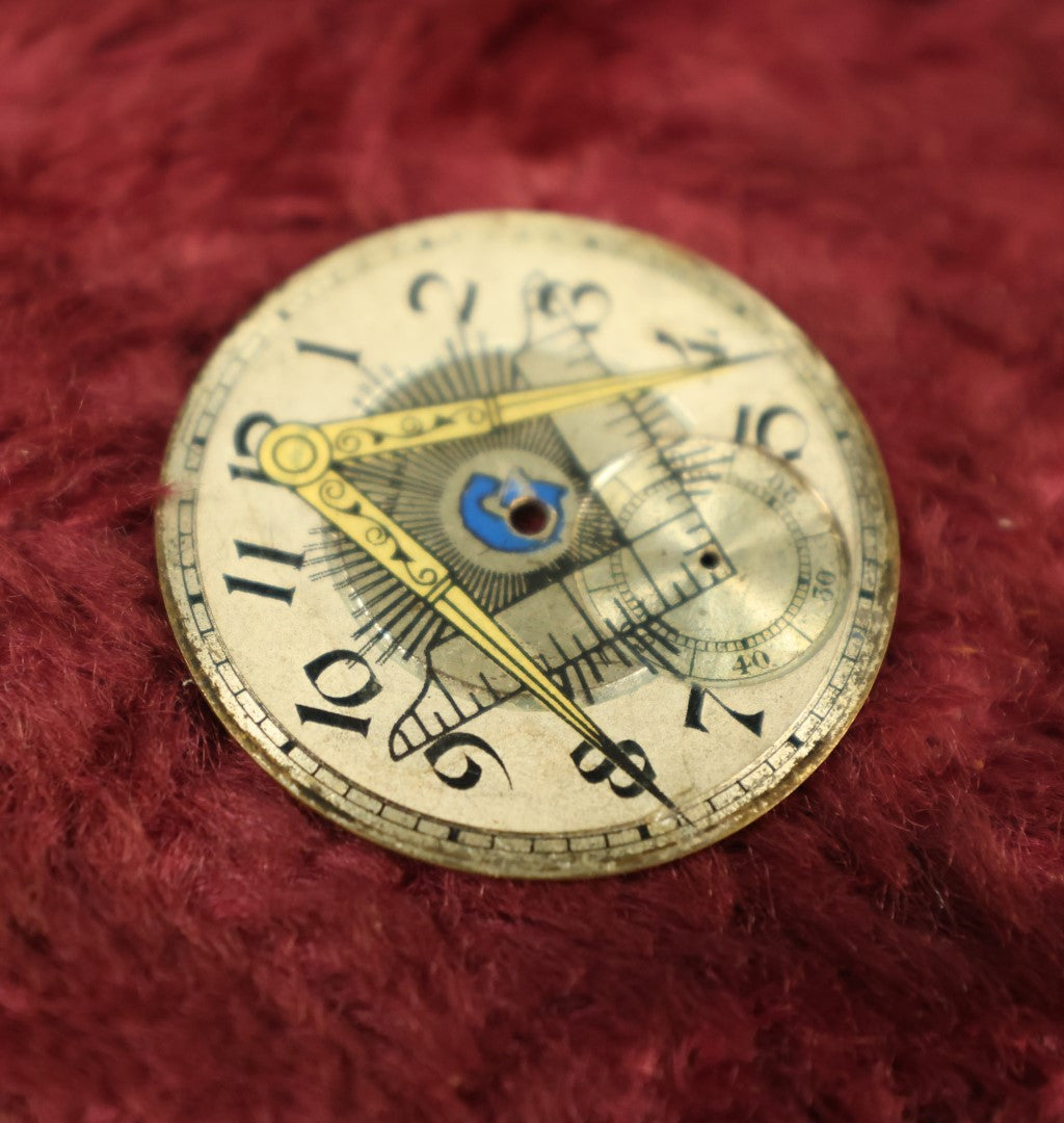 Lot 006 - Antique Masonic Free Masons Pocket Watch Dial With Compass, Square, And G