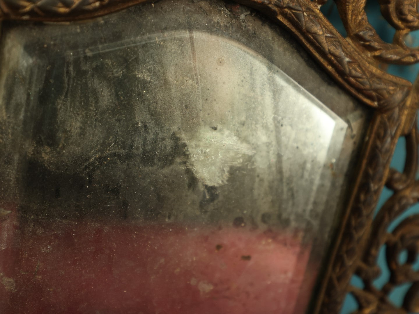Lot 007 - Antique Cast Brass Bacchus, The Wine God, Ornate Wall Hanging Mirror With Tapered Candle Holders, Beveled Mirror, Note Heavy Deterioration Of Mirror