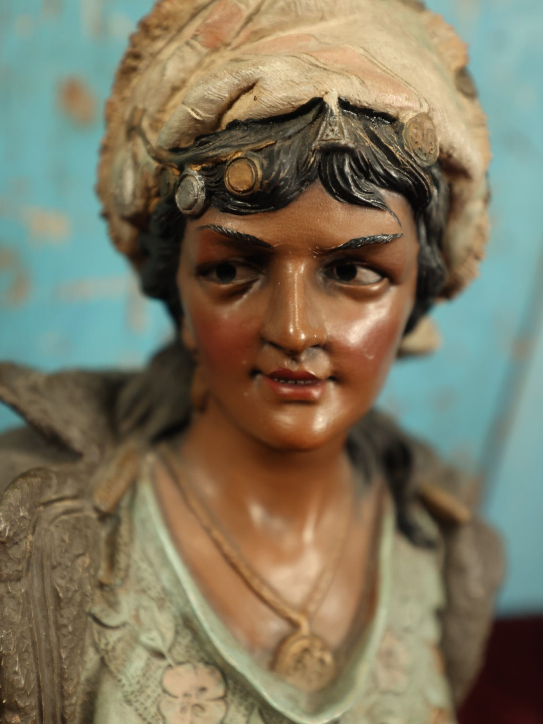 Lot 011 - Antique Terracotta Bust Of Fortune Teller Gypsy Woman By Johann Maresch (Austrian, 1821-1914), Marked "J M 561"