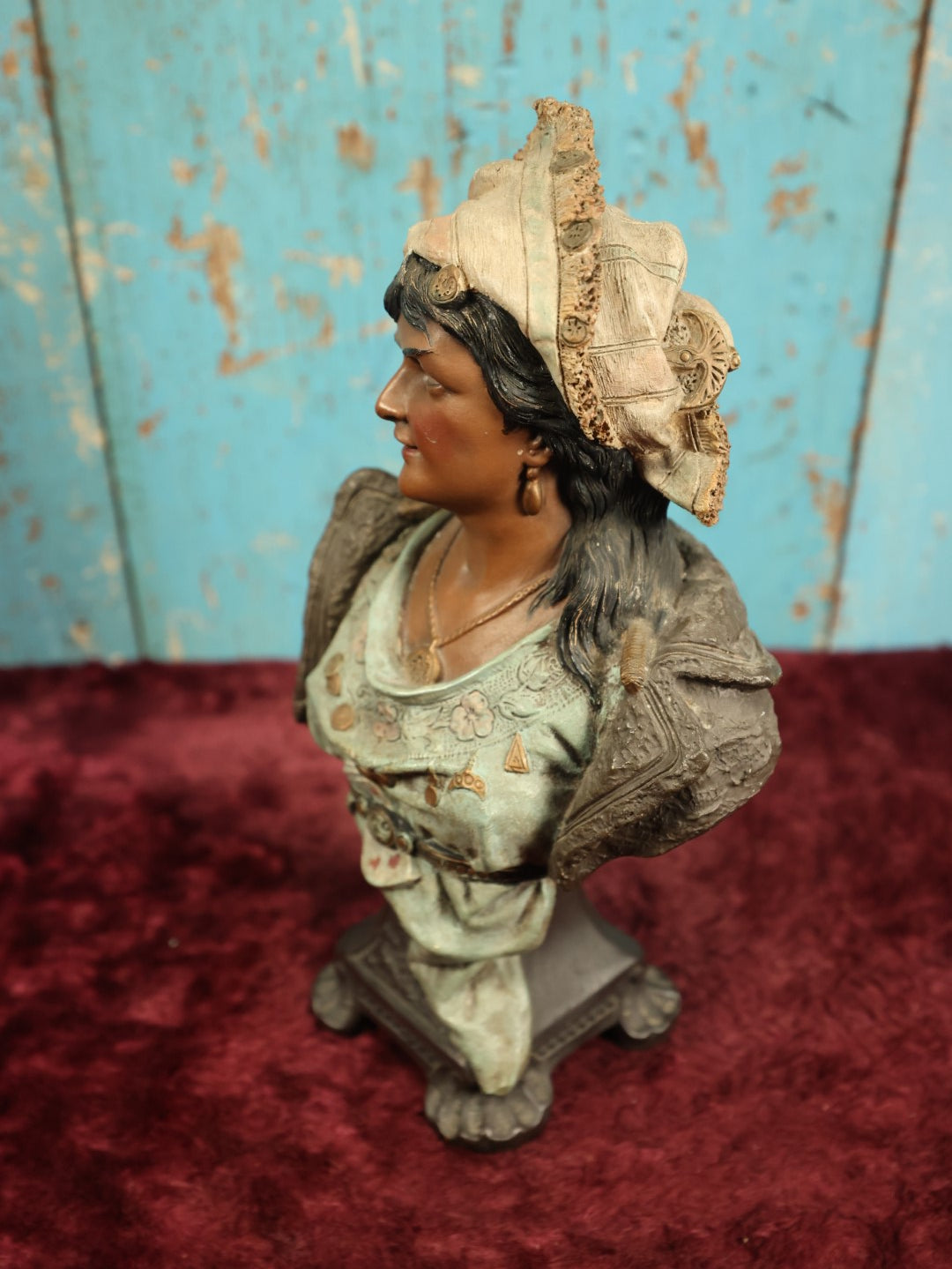 Lot 011 - Antique Terracotta Bust Of Fortune Teller Gypsy Woman By Johann Maresch (Austrian, 1821-1914), Marked "J M 561"