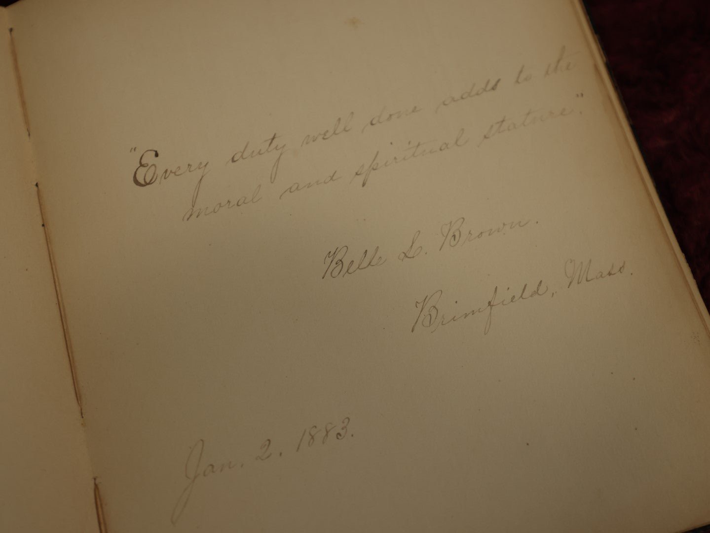 Lot 017 - Victorian Autograph Album With Many Signatures, Embossed Cover With Flowers, Gilt Fore Edge, Circa 1885, Brimfield, Massachusetts