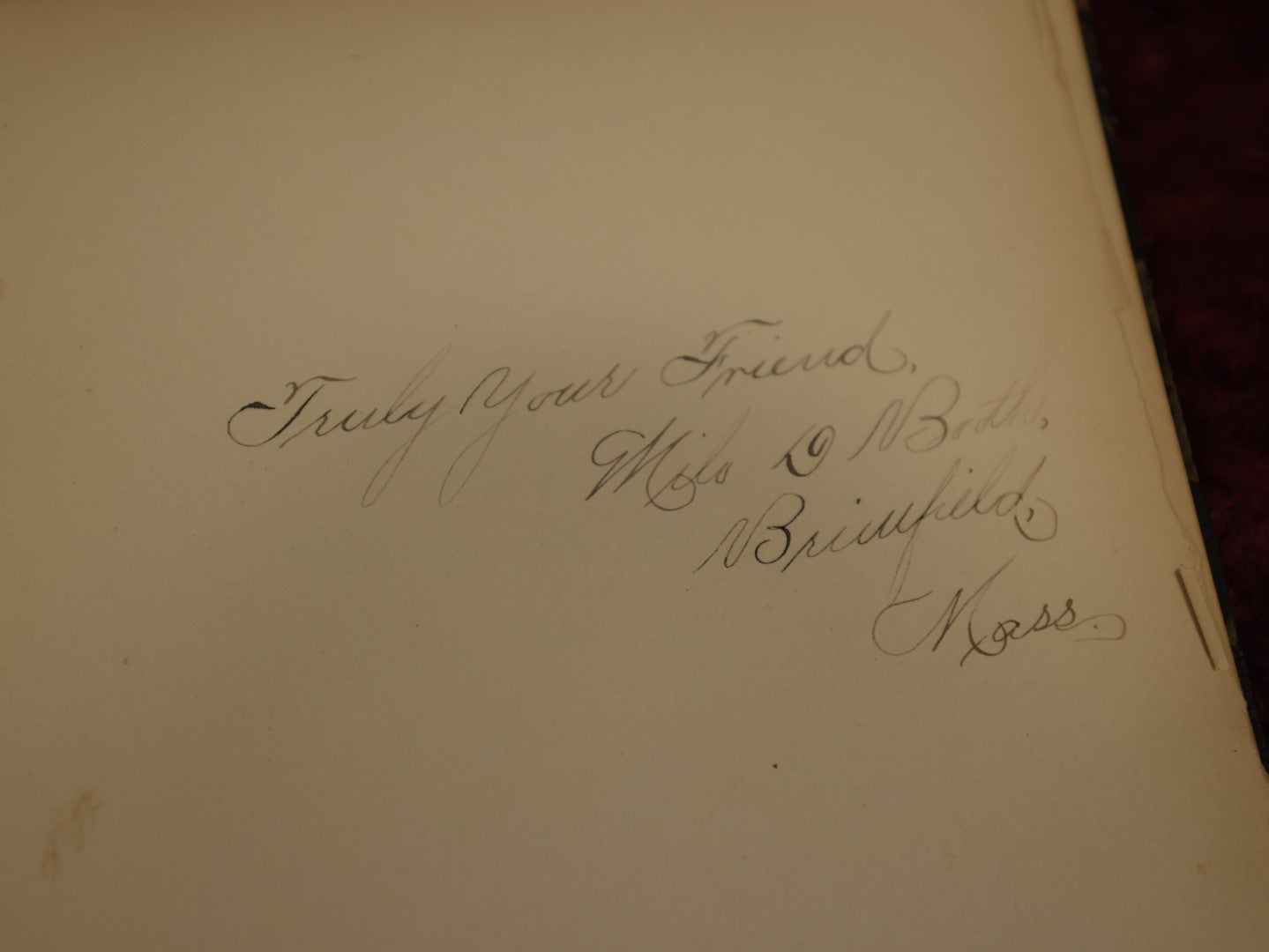 Lot 017 - Victorian Autograph Album With Many Signatures, Embossed Cover With Flowers, Gilt Fore Edge, Circa 1885, Brimfield, Massachusetts
